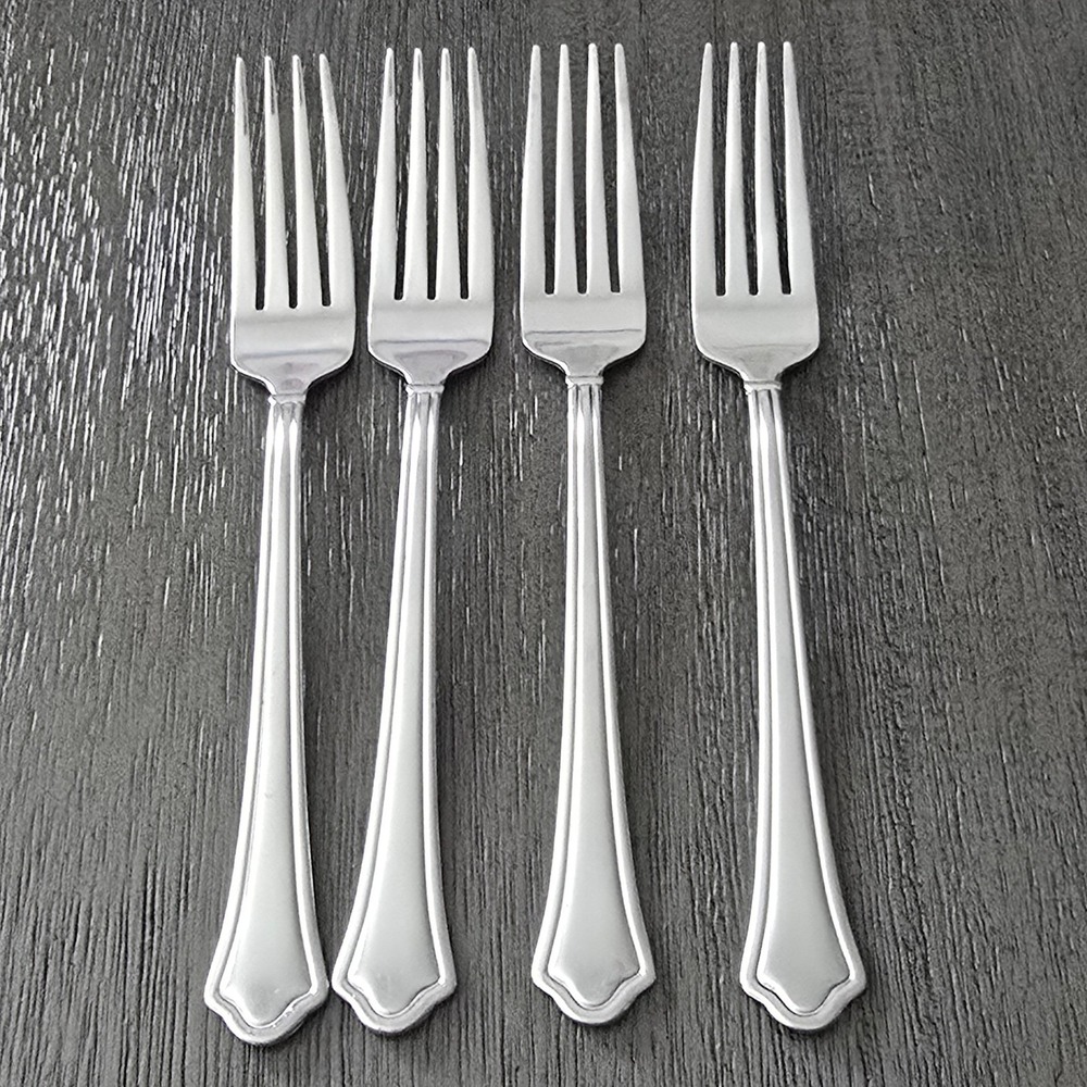 Towle Stainless Steel Dinner Fork Set of 4 Silver 7.75 inch Outlined Border